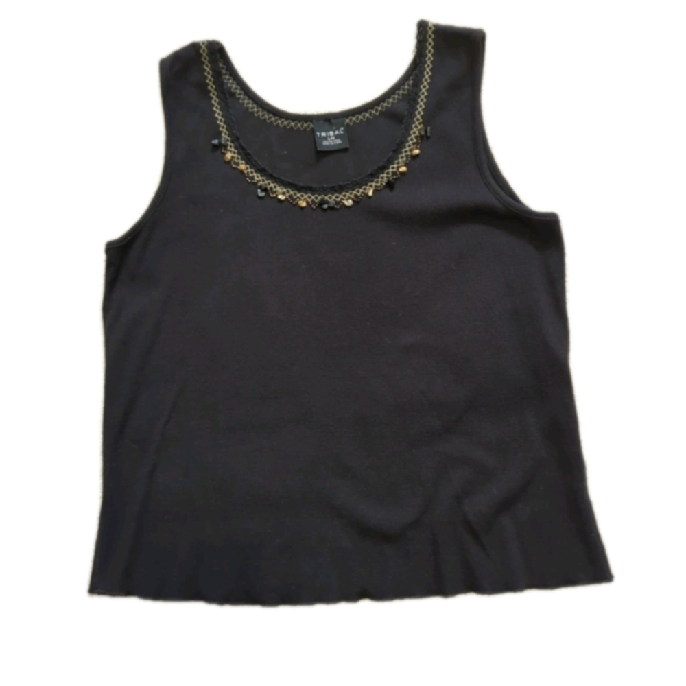 Tribal Women’s Size Large Black Tank Top Sleeveless Metallic Beaded Scoop Neck